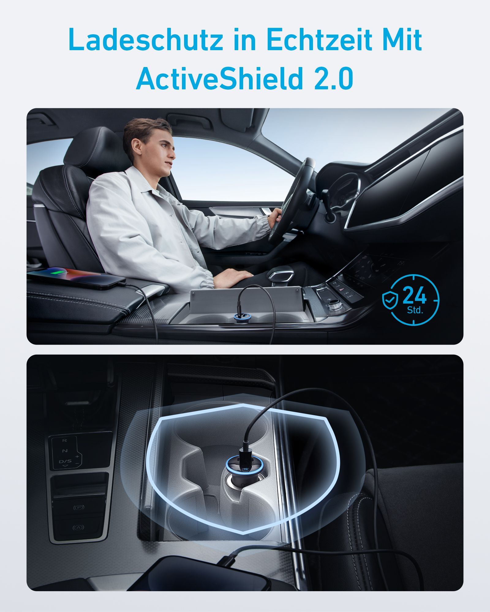 Anker Innovations Anker 323 - Auto-Netzteil - 52.5 Watt - 3 A - IQ 3.0, Fast Charge - 2 Ausgabeanschlussstellen (USB, 24 pin USB-C)