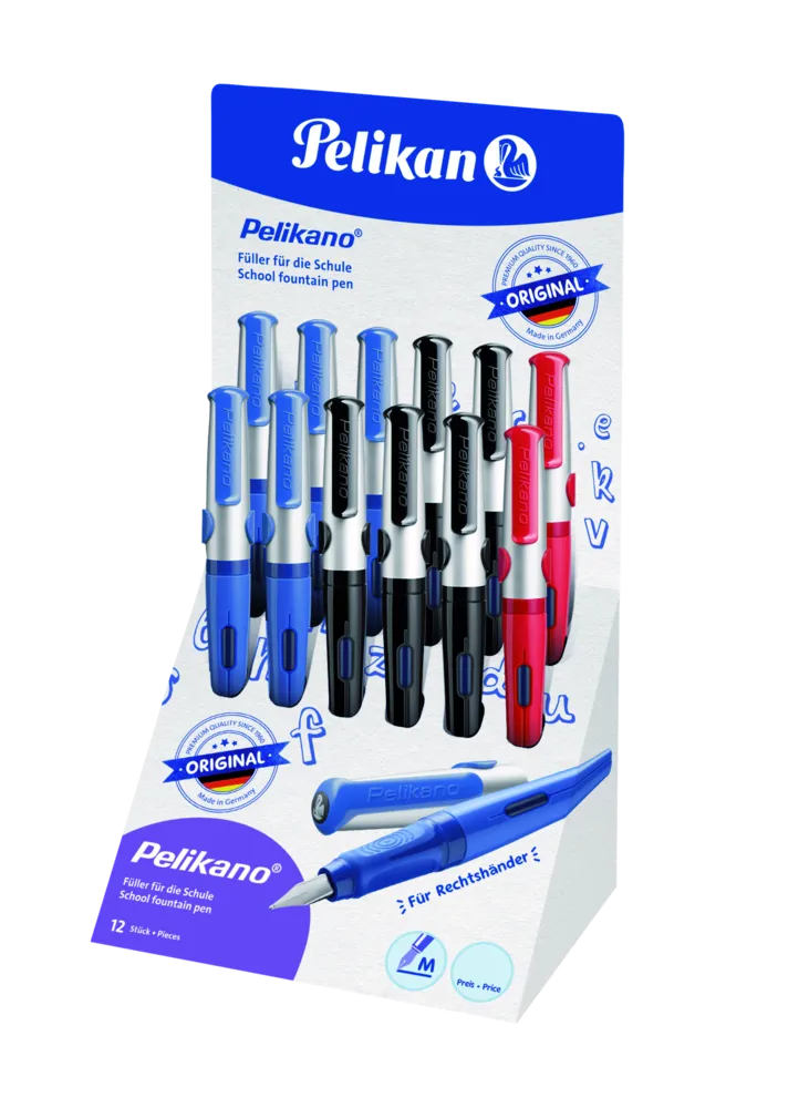 Pelikan Pelikano® Original Füller für Rechtshänder, farbig sortiert, Feder M, Display