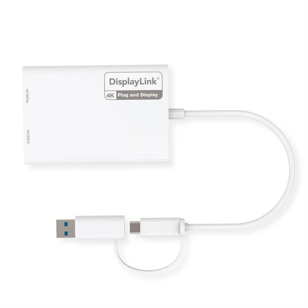 ROLINE Multi-DisplayLink Adapter USB Typ A+C - 2x HDMI, Multi-Stream 4K