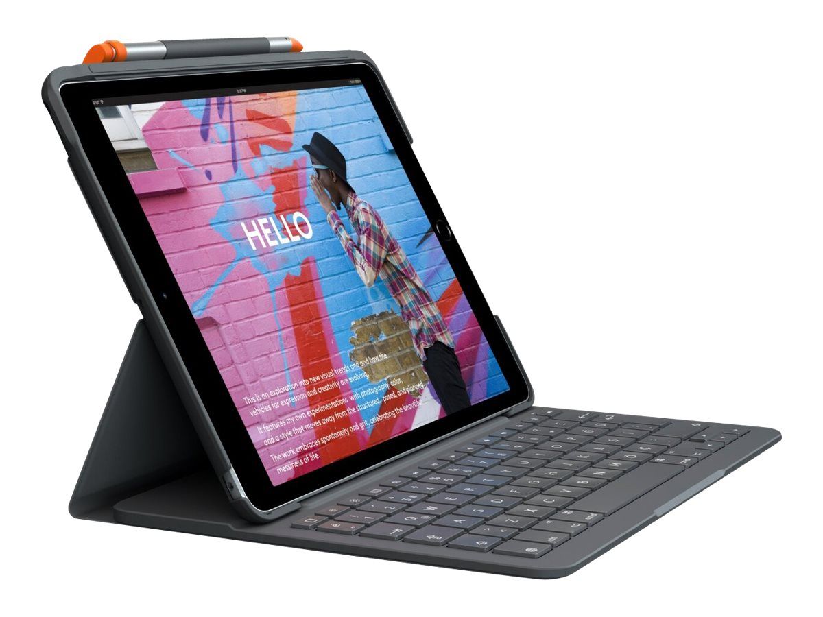Logitech Slim Folio - Tastatur und Foliohülle - kabellos - Bluetooth LE - QWERTY - US International - Oxford Gray - für Apple 10.9-inch iPad (10. Generation)