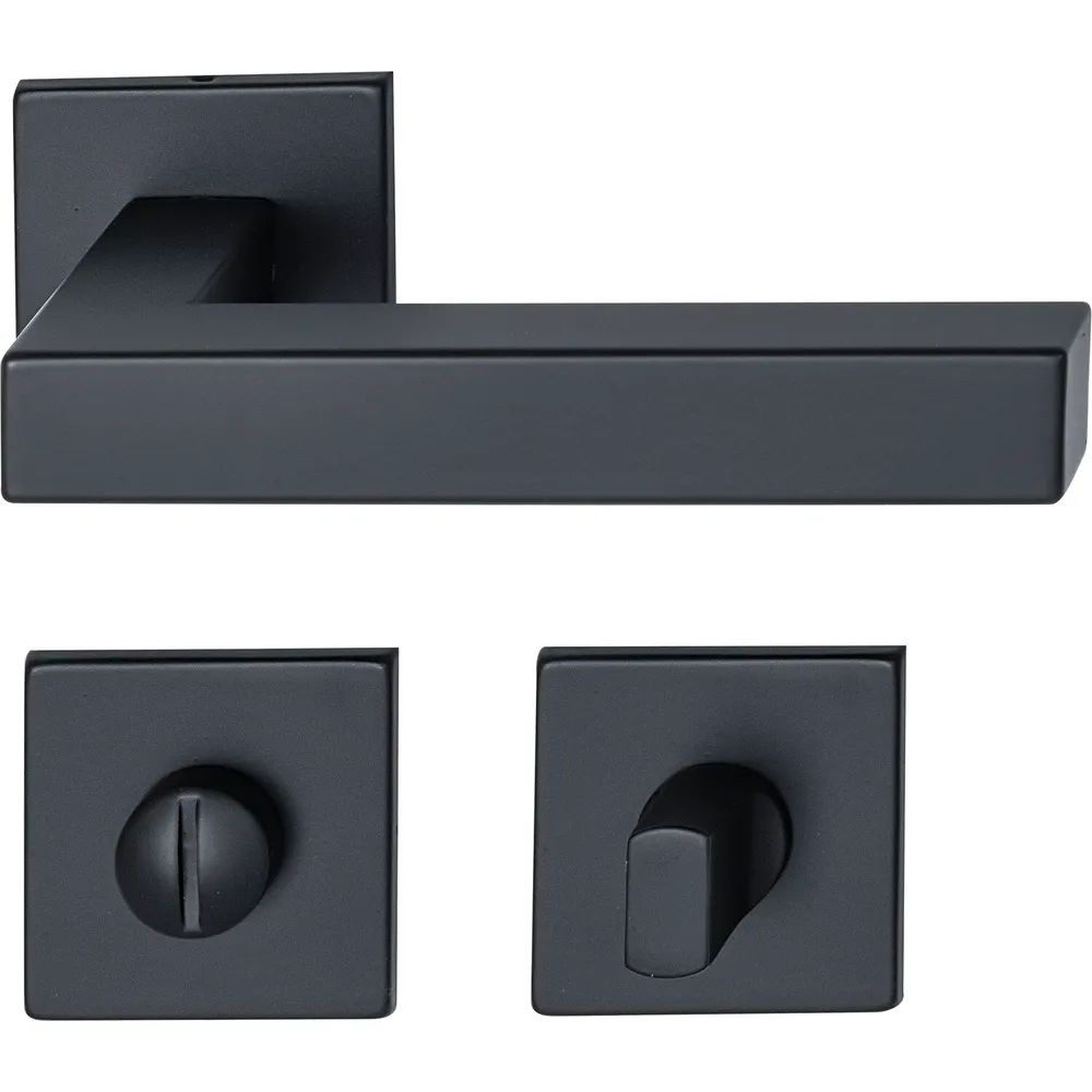 MARCHESI Drückergarnitur SQUARE auf Flachrosette WC, Edelstahl schwarz matt