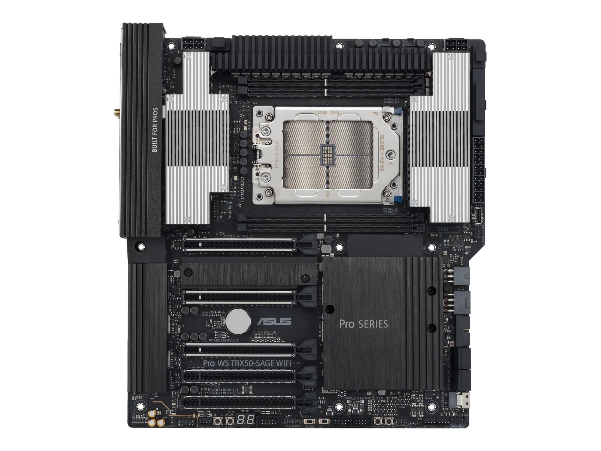 ASUS PRO WS TRX50-SAGE WIFI - Motherboard - SSI CEB - Socket sTR5 - AMD TRX50 Chipsatz - USB 3.2 Gen 1, USB 3.2 Gen 2, USB-C 3.2 Gen 2x2 - 10 Gigabit LAN, 2.5 Gigabit LAN, Wi-Fi 7, Bluetooth - Onboard-Grafik (CPU erforderlich)
