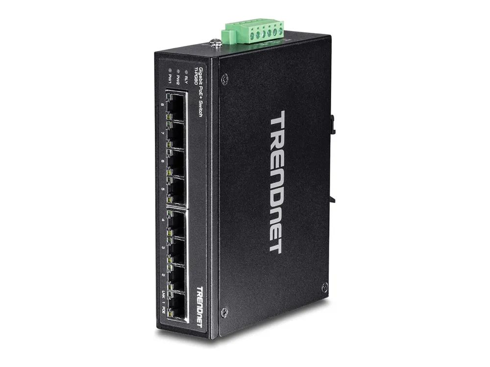 TRENDnet TI-PG80 - Switch - unmanaged - 8 x 100/1000/10000 - an DIN-Schiene montierbar, wandmontierbar - PoE+ (200 W)