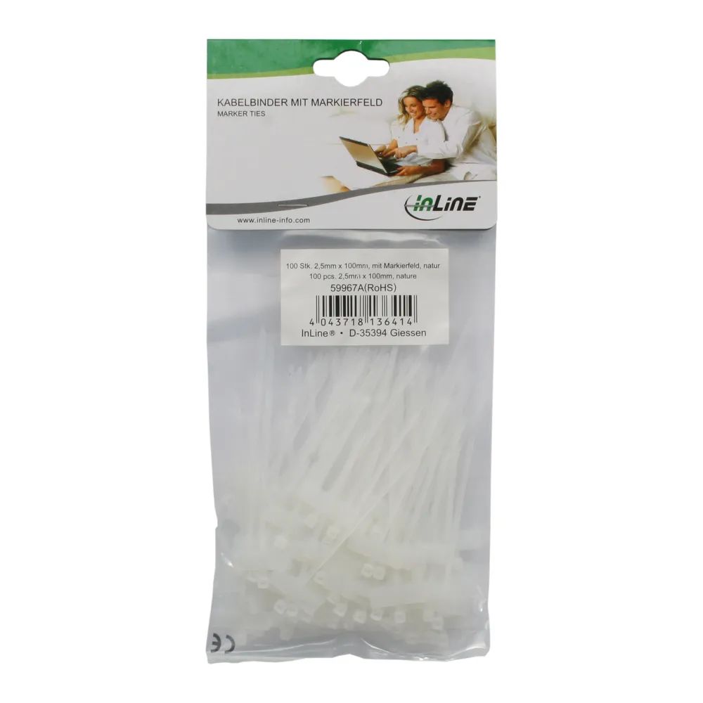 InLine Kabelbin. - Länge 100mm - Breite 2,5mm - Markierfeld quer 8x24mm,100er Pack