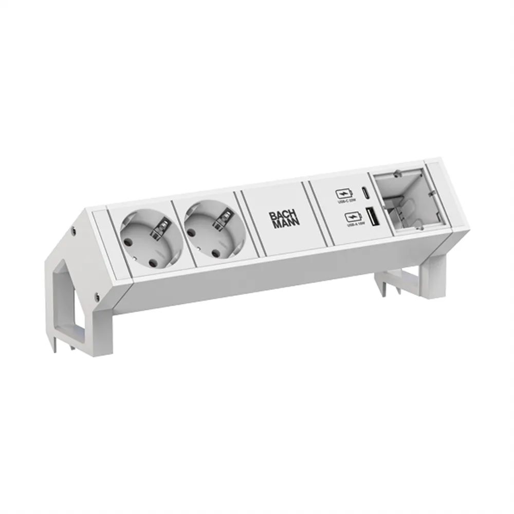 BACHMANN DESK2 white 2xCEE7/3 1xCM 1xUSB A/C 22W 0,2m GST18