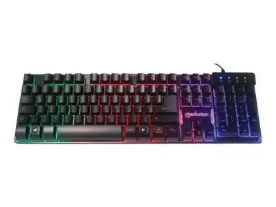 IC Intracom Manhattan Gaming USB Keyboard, Metal Base Edition, 12 Function Keys, Rainbow-LED Backlighting, 19 Anti-Ghost Key Caps, IPX4 (Splashproof)