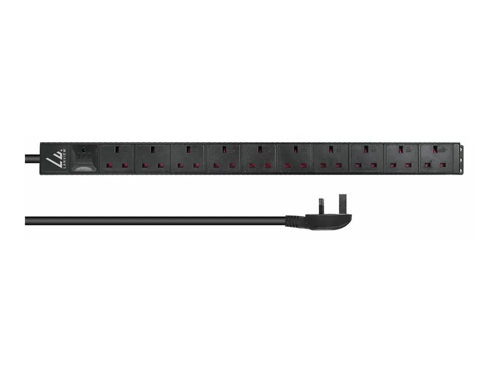 Lanview Steckdosenleiste (Rack - einbaufähig) - 13A, vertical - 1-phasig - Eingabe, Eingang Typ G - Ausgangsanschlüsse: 10 (8 x Typ G)