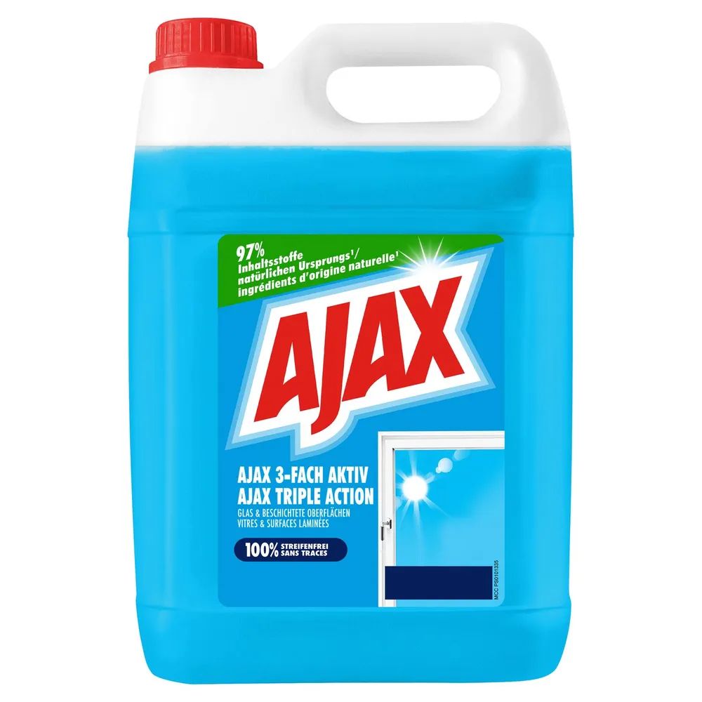 Ajax Glasreiniger 3-Fach Aktiv 5L - Kansiter zum einfachen Nachfüllen der Sprühflasche, 100% streifenfrei, ideal für Büro, Betrieb, Praxis oder zu Hause