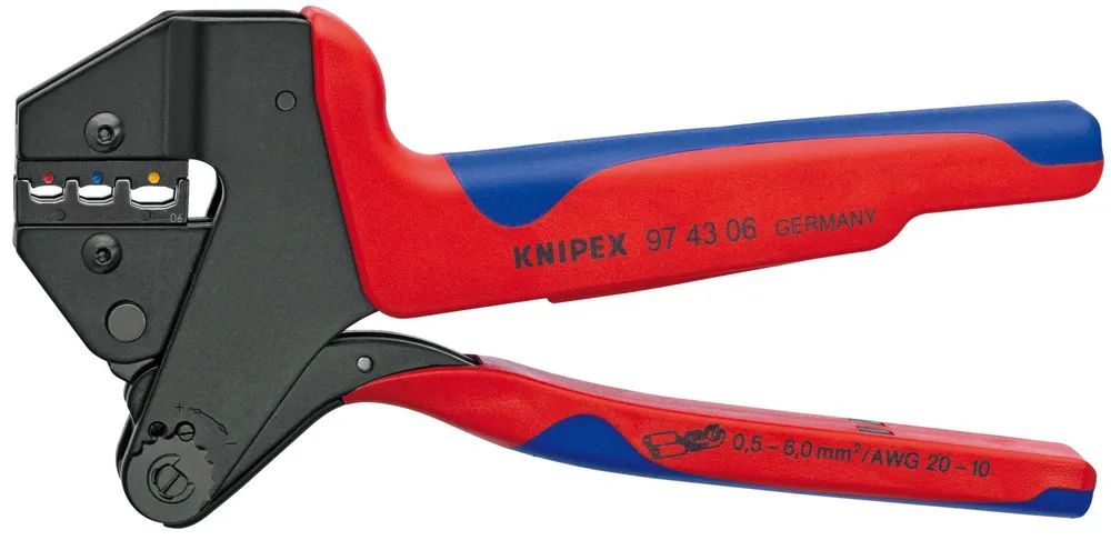 KNIPEX Crimp-Systemzange für auswechselbare Crimpeinsätze mit Mehrkomponenten-Hüllen brüniert 200 mm