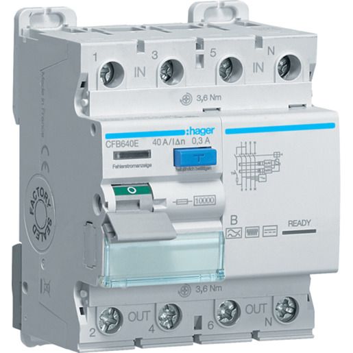 Hager FI-SCH. 3P+N 10KA 40A 300MA B / HAGER CFB640E