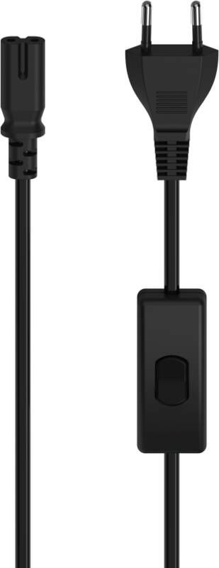 Hama Netzkabel mit Eurostecker, Schalter, 2-Pin-Stecker, Doppelnut, 2 m, Schwarz