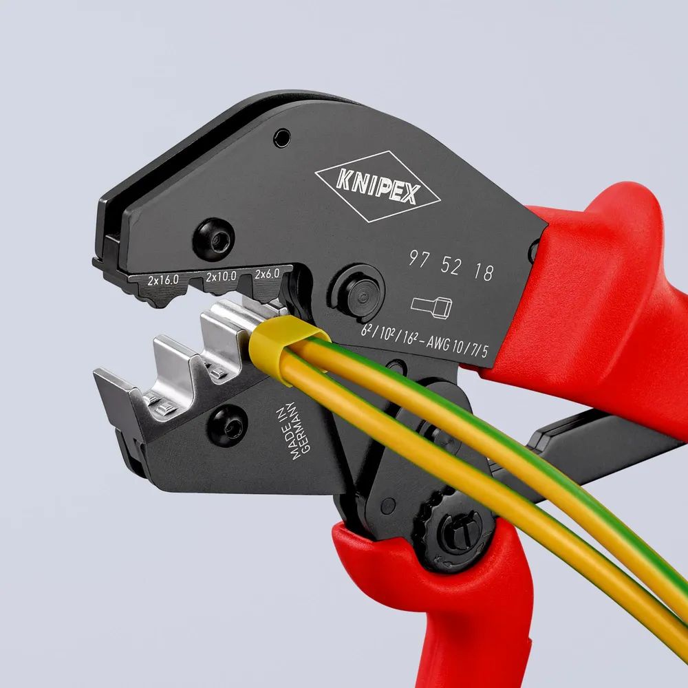 KNIPEX Crimpzange auch für Zweihandbedienung mit rutschhemmendem Kunststoff überzogen brüniert 250 mm