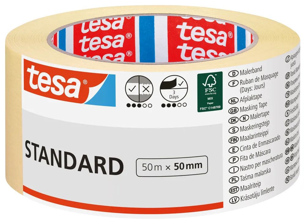 tesa® Masking Tape Standard 50 m x 50 mm – universelles Abdeckband