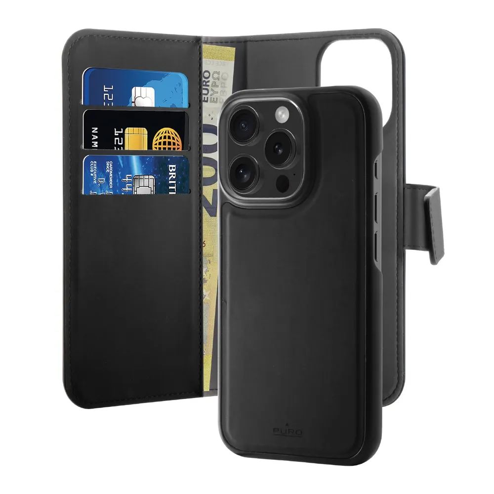 PURO DETACHABLE WALLET 2in1 Bookcase für iPhone 16 PRO, schwarz