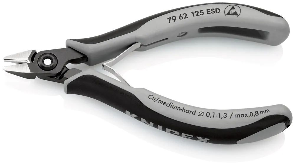 KNIPEX Präzisions-Elektronik-Seitenschneider ESD mit Mehrkomponenten-Hüllen brüniert 125 mm