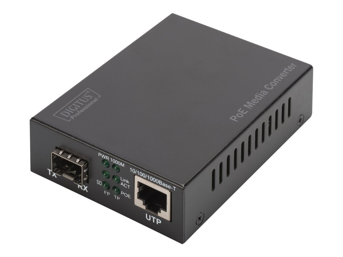 DIGITUS Gigabit PoE Medienkonverter, RJ45 / SFP, PSE