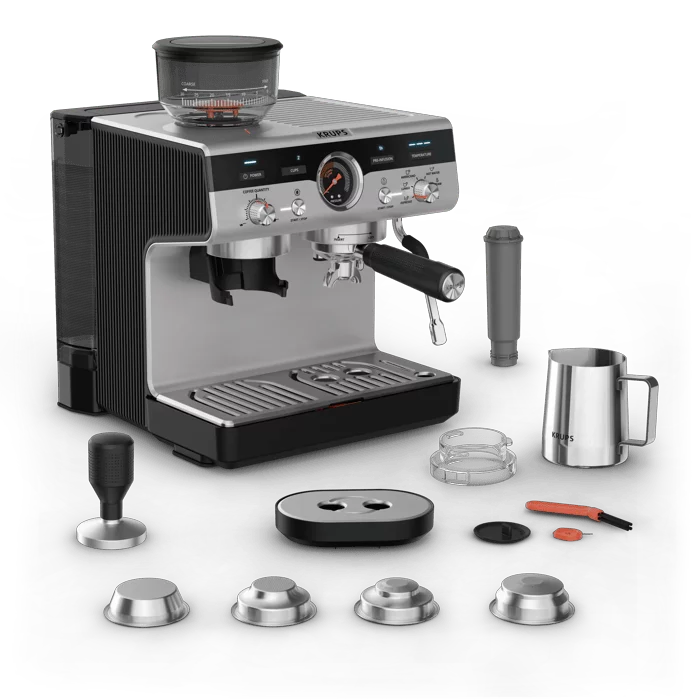 KRUPS XP801T Siebträgermaschine Precision - Schwarz/Edelstahl 