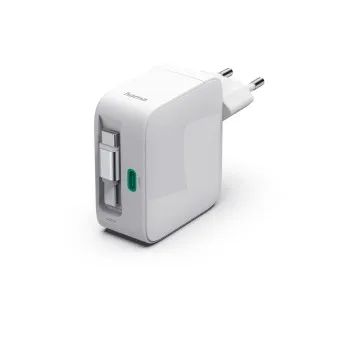 Hama Schnellladegerät, GaN, 2x USB-C, ausziehbares Ladekabel, PD, 65 W, Weiß
