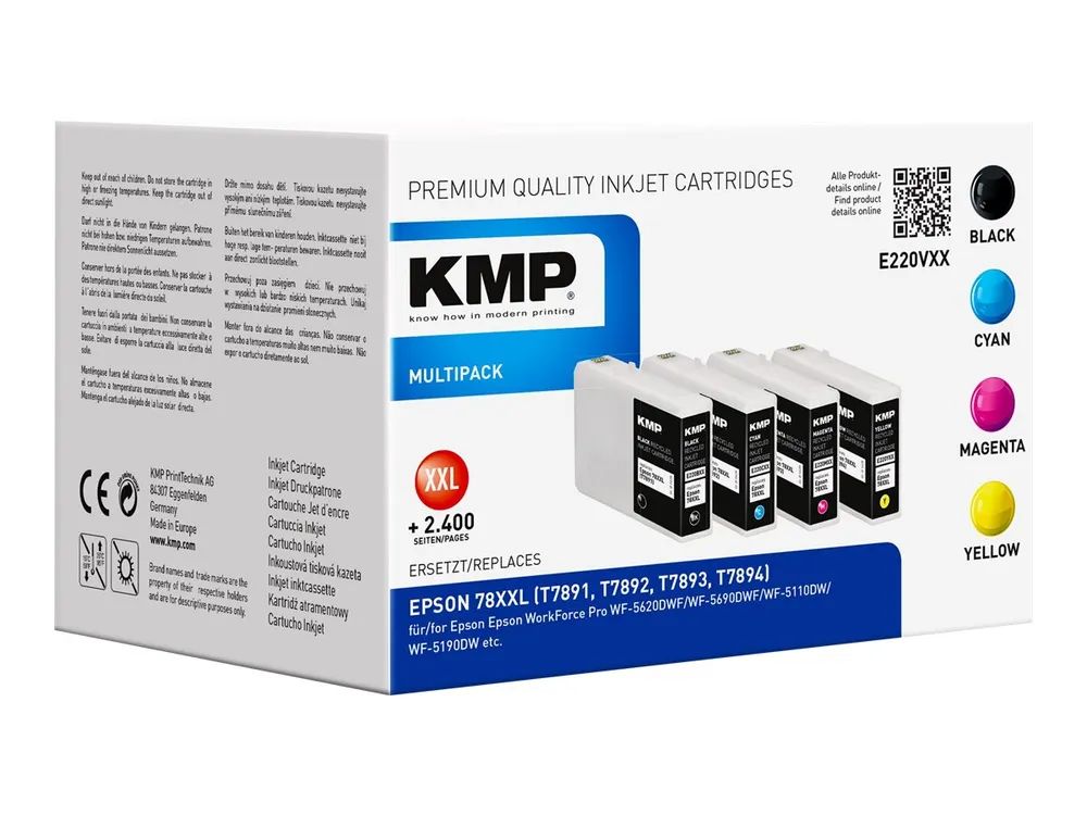 KMP MULTIPACK E220VXX - 4er-Pack - Hohe Ergiebigkeit - Schwarz, Gelb, Cyan, Magenta - kompatibel - Tintenpatrone (Alternative zu: Epson T7891, Epson T7892, Epson T7893, Epson T7894)