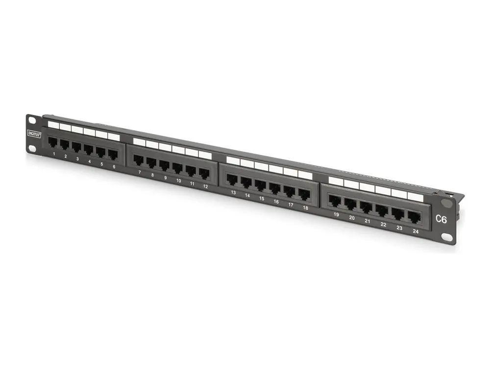 DIGITUS Patch Panel - class E - Rack montierbar - CAT 6 - UTP - RJ-45 X 24 - RAL 9005, Schwarz - 1U - 48.3 cm (19")