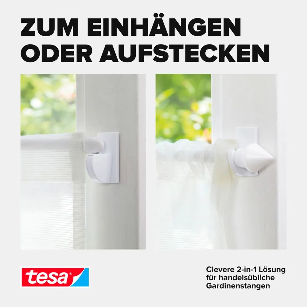 tesa® Powerstrips Vario-Gardinenhaken, weiß, rückstandsfrei ablösbar