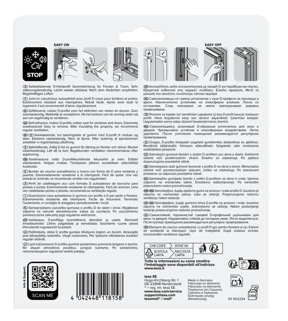 tesamoll® Insulation D-Profil Dichtung, braun, selbstklebend für Türen & Fenster