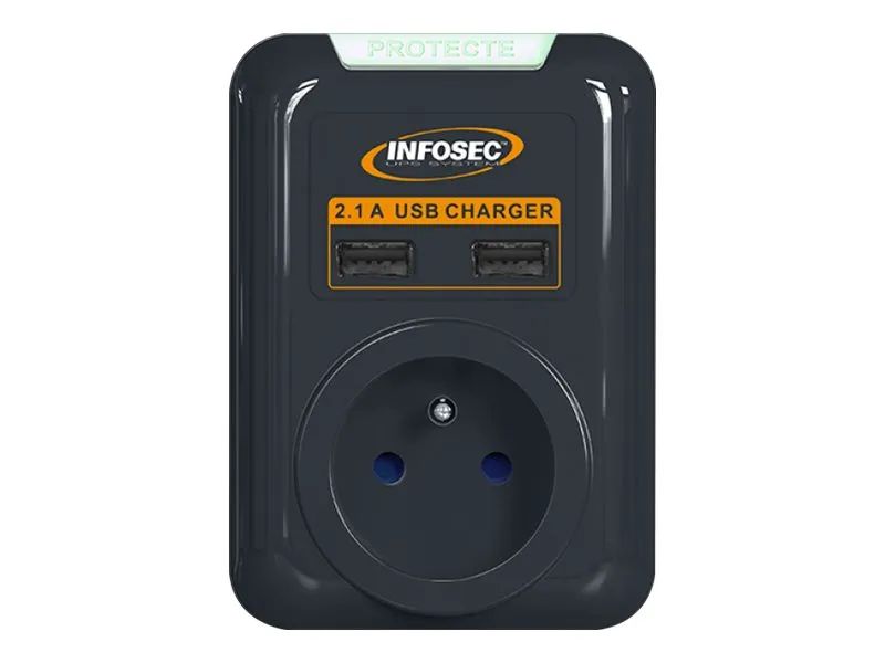 Infosec S1 USB NEO - Stromverteilungseinheit - Wechselstrom 230 V - 3680 Watt (3-polig (Frankreich/Belgien)