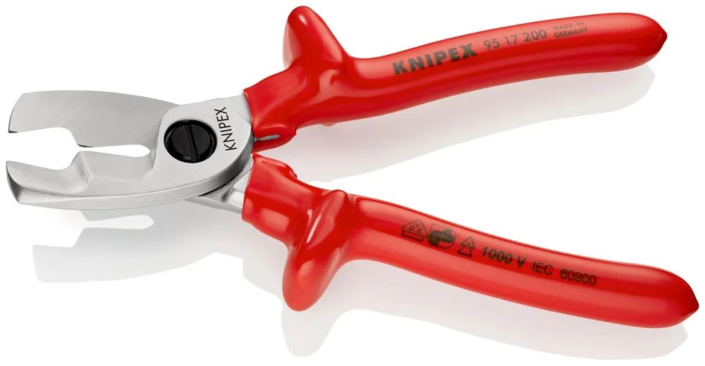 KNIPEX Kabelschere mit Doppelschneide tauchisoliert, VDE-geprüft verchromt 200 mm