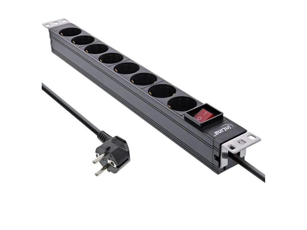 InLine 19" Steckdosenleiste - 8-fach Schutzkontakt - mit Schalter - 2m - schwarz
