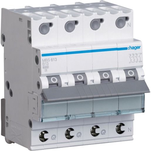 Hager LS-SCHALTER 3P+N 13A-B6KA 4PLE / HAGER MBS613 QUICK CONNECT MBS613