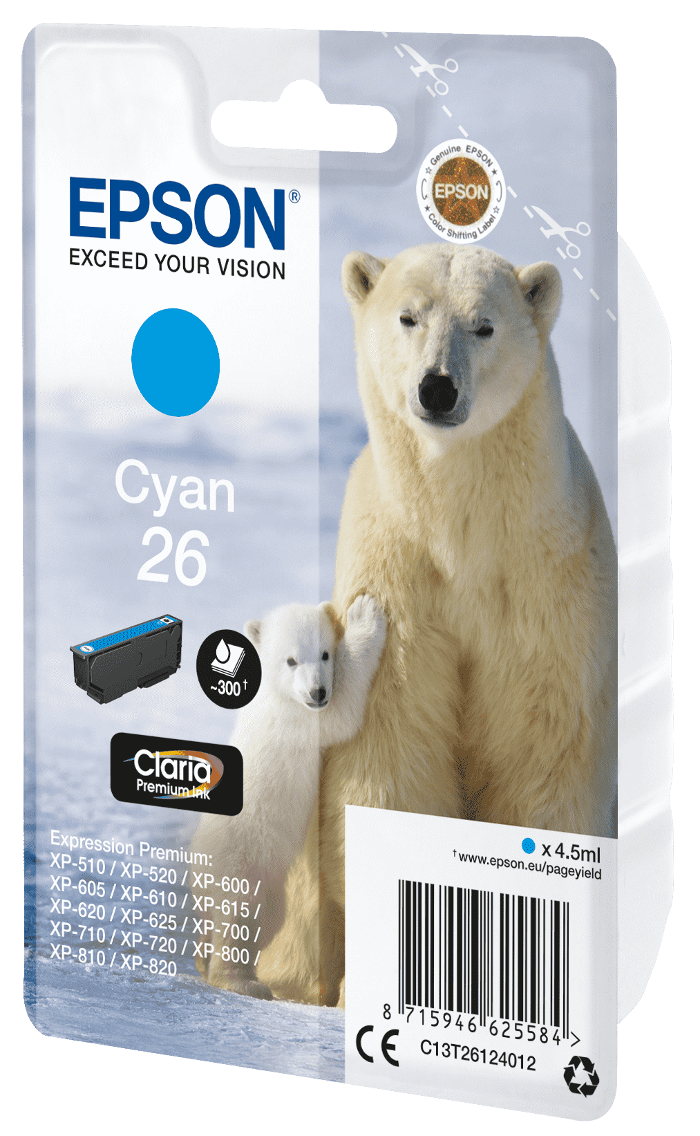 Epson 26 Tinte Eisbär Single, Standard, cyan