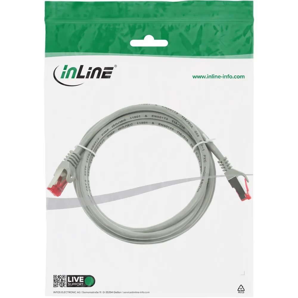 InLine Patchkabel - S/FTP (PiMf) - Cat.6 - 250MHz - PVC - Kupfer - grau - 0,5m