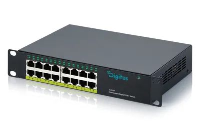 DIGITUS 10" Gigabit 16-Port Unmanaged PoE+ Switch (120W)