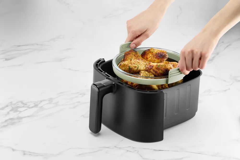 Lékué Runder Glaskorb für Heißluftfritteuse - Transparent