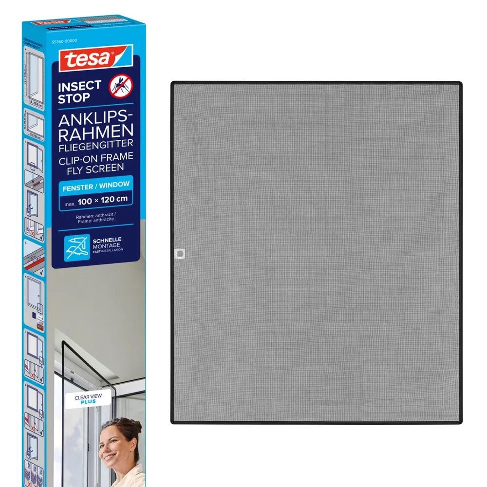 tesa® Clip-On Insektenschutz 1,30 × 1,50 m – weiß – anpassbar & ohne Bohren – für Fensterrahmen