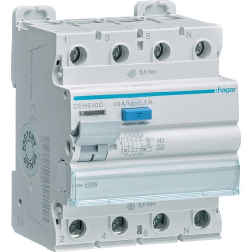 Hager FI-SCH. 4P 10KA 40A 100MA HI / HAGER CEH640D