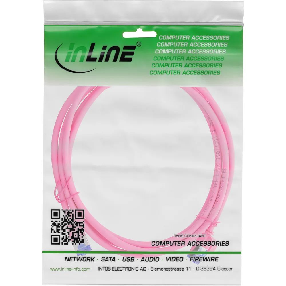 InLine Patchkabel Slim - Cat.6A - S/FTP - TPE (LSZH) flexibel - PoE - magenta - 10m