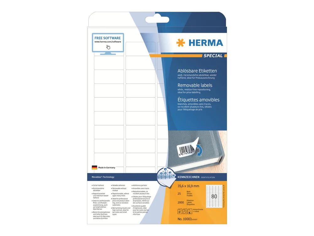 HERMA Special - Papier - matt - selbstklebend, entfernbarer Klebstoff - weiß - 35.6 x 16.9 mm 2000 Etikett(en) (25 Bogen x 80)
