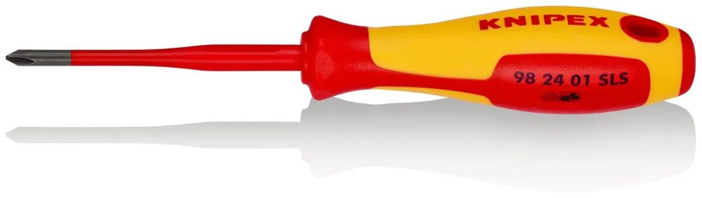 KNIPEX Schraubendreher (Slim) PlusMinus Phillips® isolierender Mehrkomponenten-Griff, VDE-geprüft brüniert 187 mm