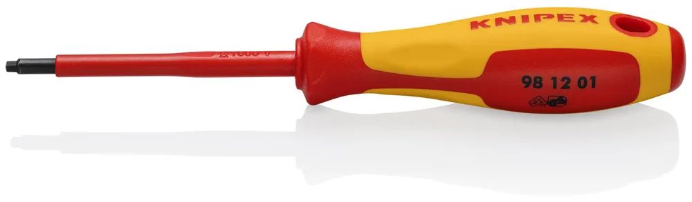 KNIPEX Schraubendreher für Robertsonschrauben R1 isoliert mit Mehrkomponenten-Hüllen, VDE-geprüft brüniert 185 mm