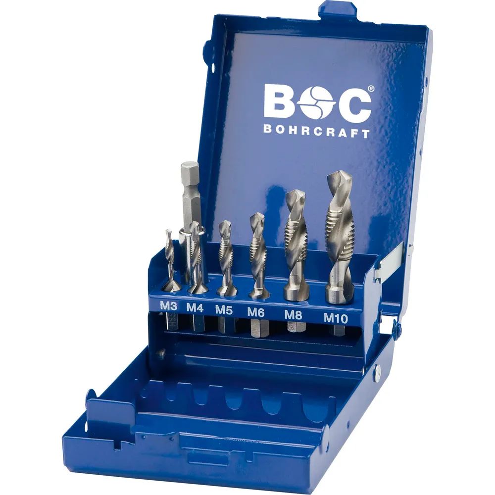 BOHRCRAFT Maschinen-Kombi-Gewindebohrer-Set HSS M3-M10 1/4 6-kant Schaft