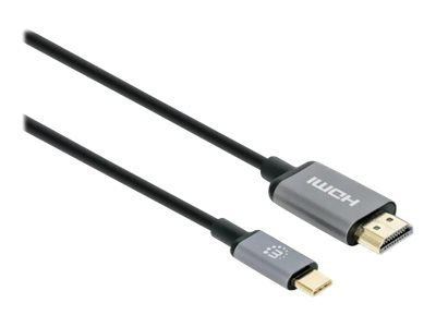 Manhattan USB-C to HDMI Cable, 4K@60Hz, 1m, Black, Male to Male, Three Year Warranty, Polybag - Adapterkabel - 24 pin USB-C männlich zu HDMI männlich - 1 m - Doppelisolierung - Schwarz - unterstützt 4K 60 Hz (3840 x 2160)