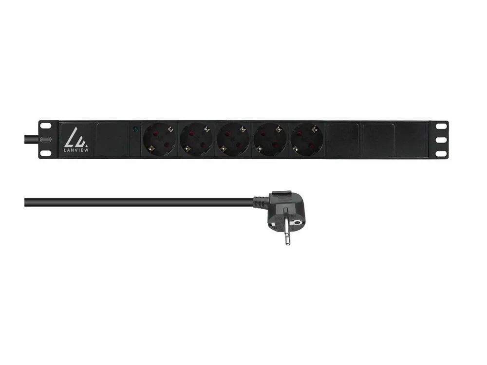 Lanview Steckdosenleiste (Rack - einbaufähig) - 10A - Wechselstrom 230 V - 1-phasig - Eingabe, Eingang Typ F - Ausgangsanschlüsse: 5 (Typ F)