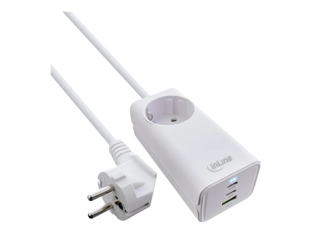InLine USB Netzteil - GaN Ladegerät - 2x USB-C - 1x USB-A - mit Schutzkontaktbuchse