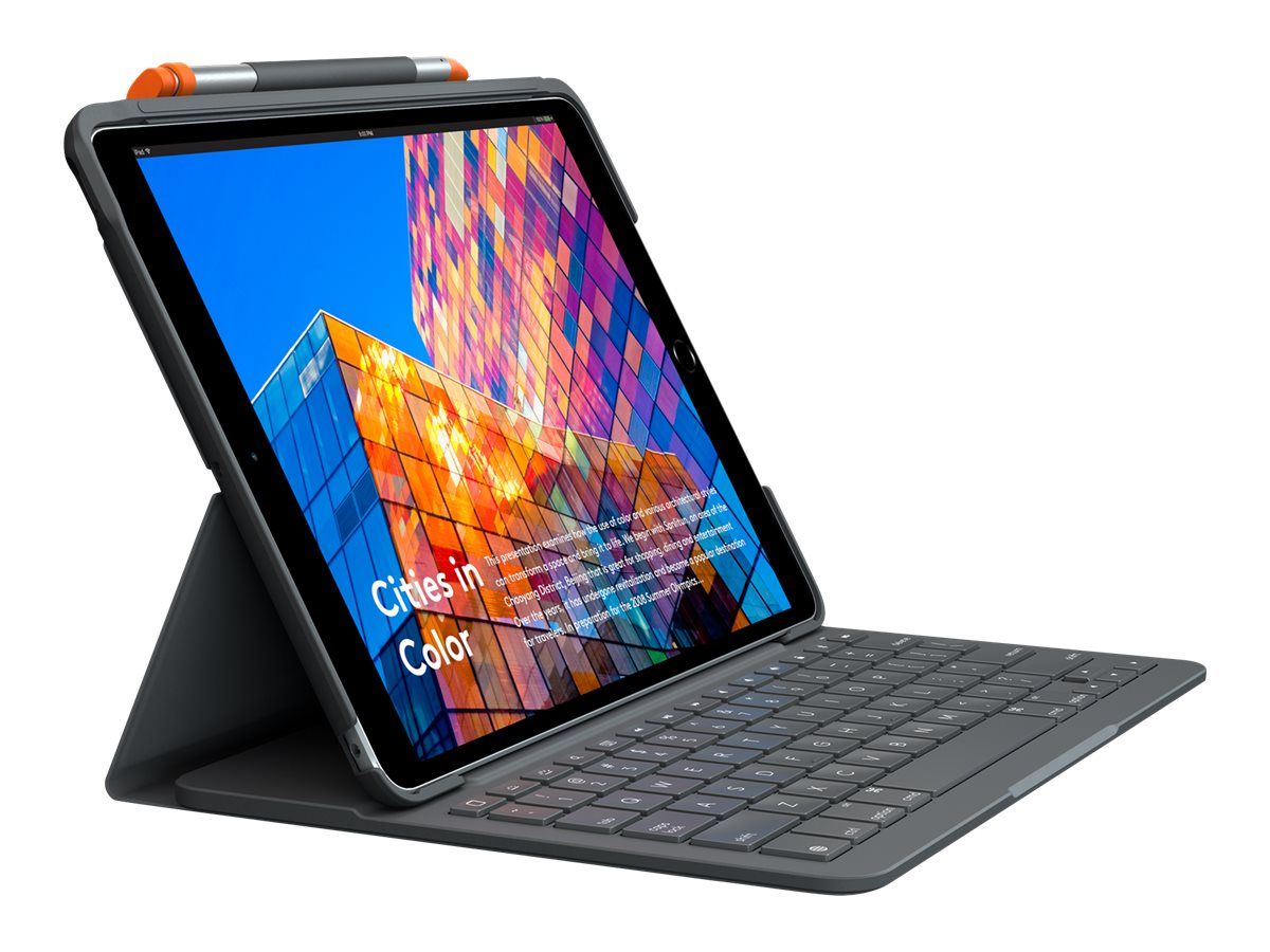 Logitech Slim Folio - Tastatur und Foliohülle - kabellos - Bluetooth - QWERTZ - Deutsch - Graphite - für Apple 10.2-inch iPad (7. Generation, 8. Generation, 9. Generation)