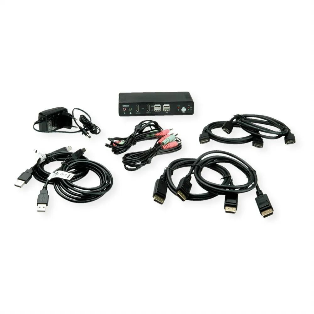 ROLINE KVM-Audio-Switch Dual Head HDMI 4K60, 1 User - 2 PC
