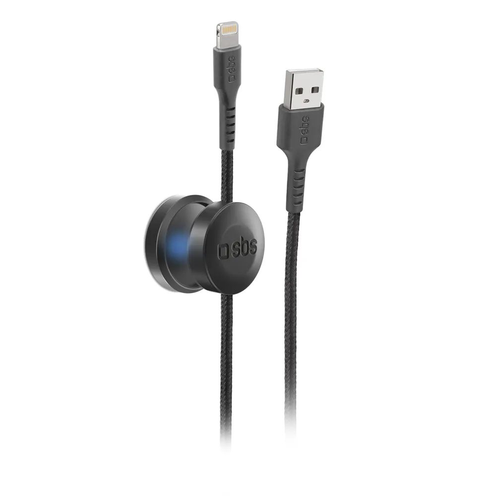 SBS Daten- u. Ladekabel mit Magnethalter, USB-A  Lightning, 1m