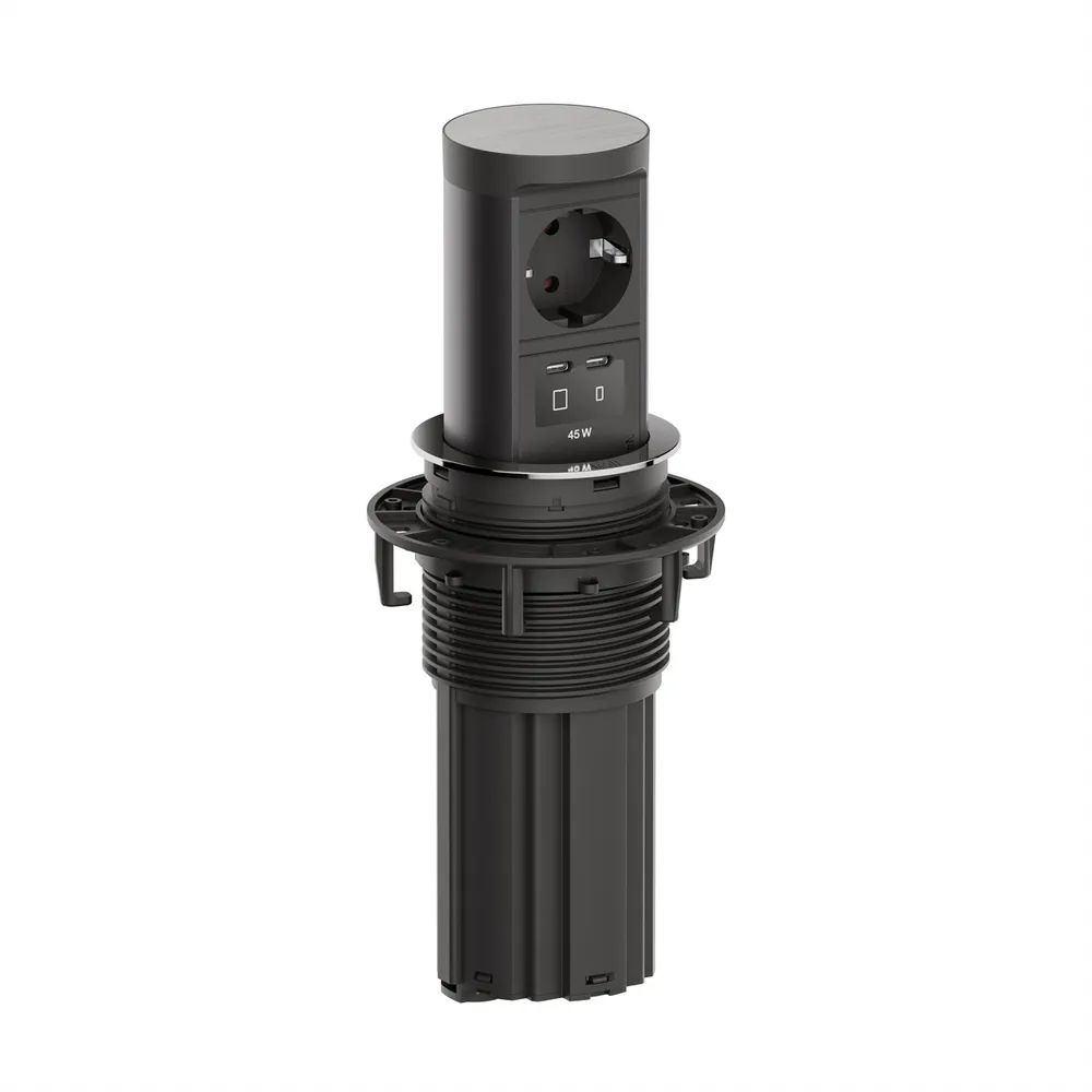 BACHMANN ELEVATOR2 1xCEE7/3 1xUSB C/C45W, Edelstahl-Optik 2,0 m AEH