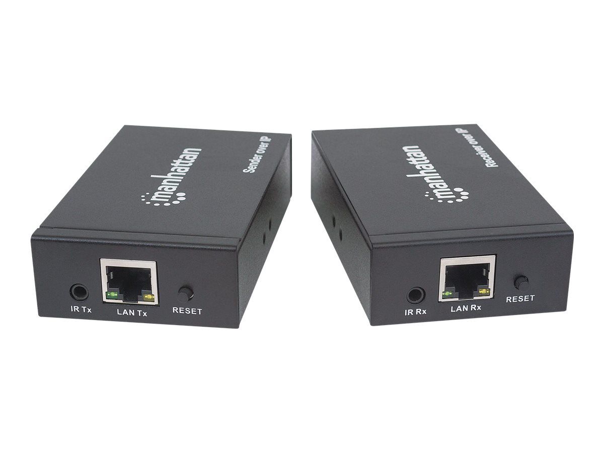 Manhattan 1080p HDMI over IP Extender Kit, Extends 1080p Signal up to 120m with a Network Switch and Single Ethernet Cable, IR Support, Black, Three Year Warranty, Box