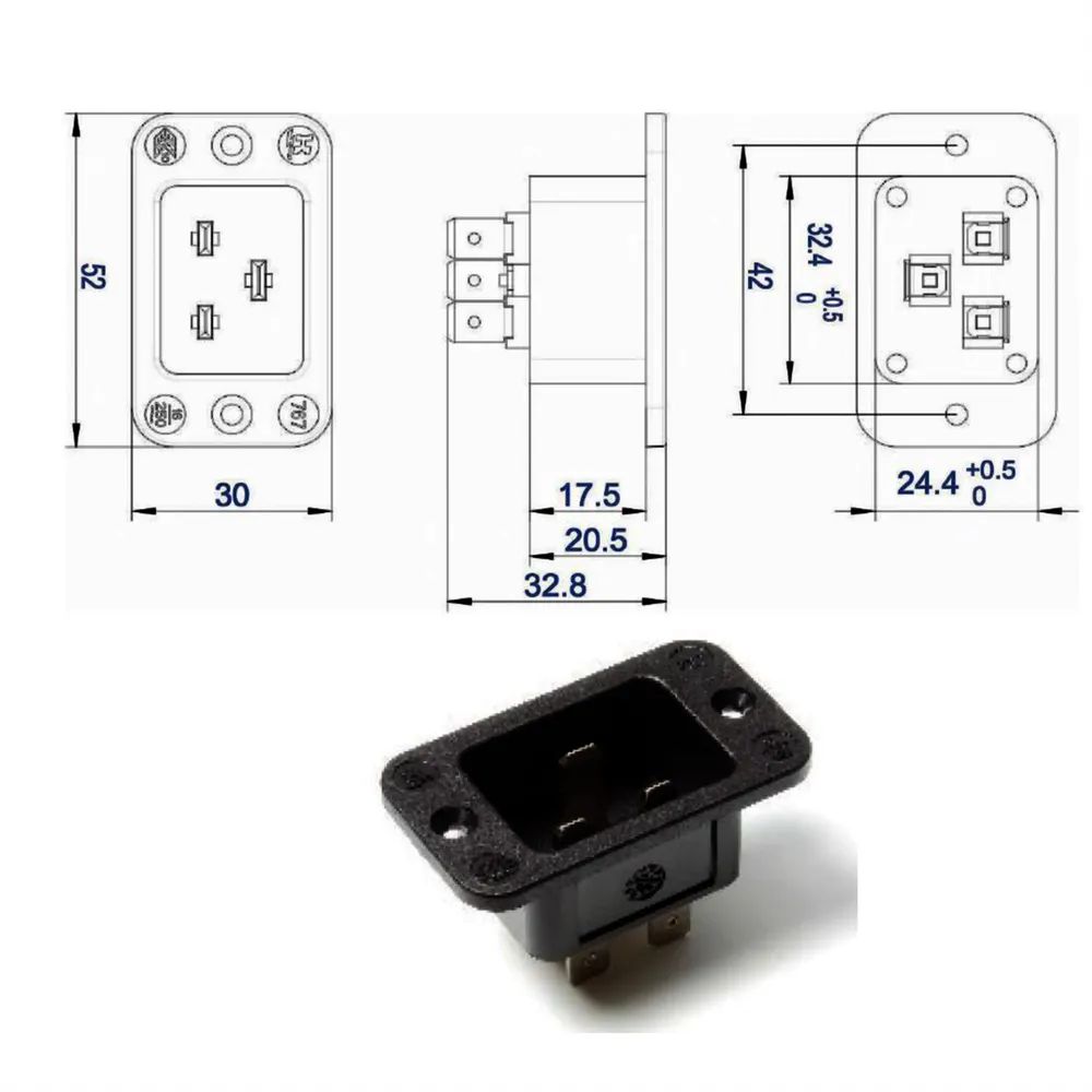 BACHMANN Kaltgeräteeinbaustecker IEC320 C20, schwarz, Thermoplast,Schraubanschluss